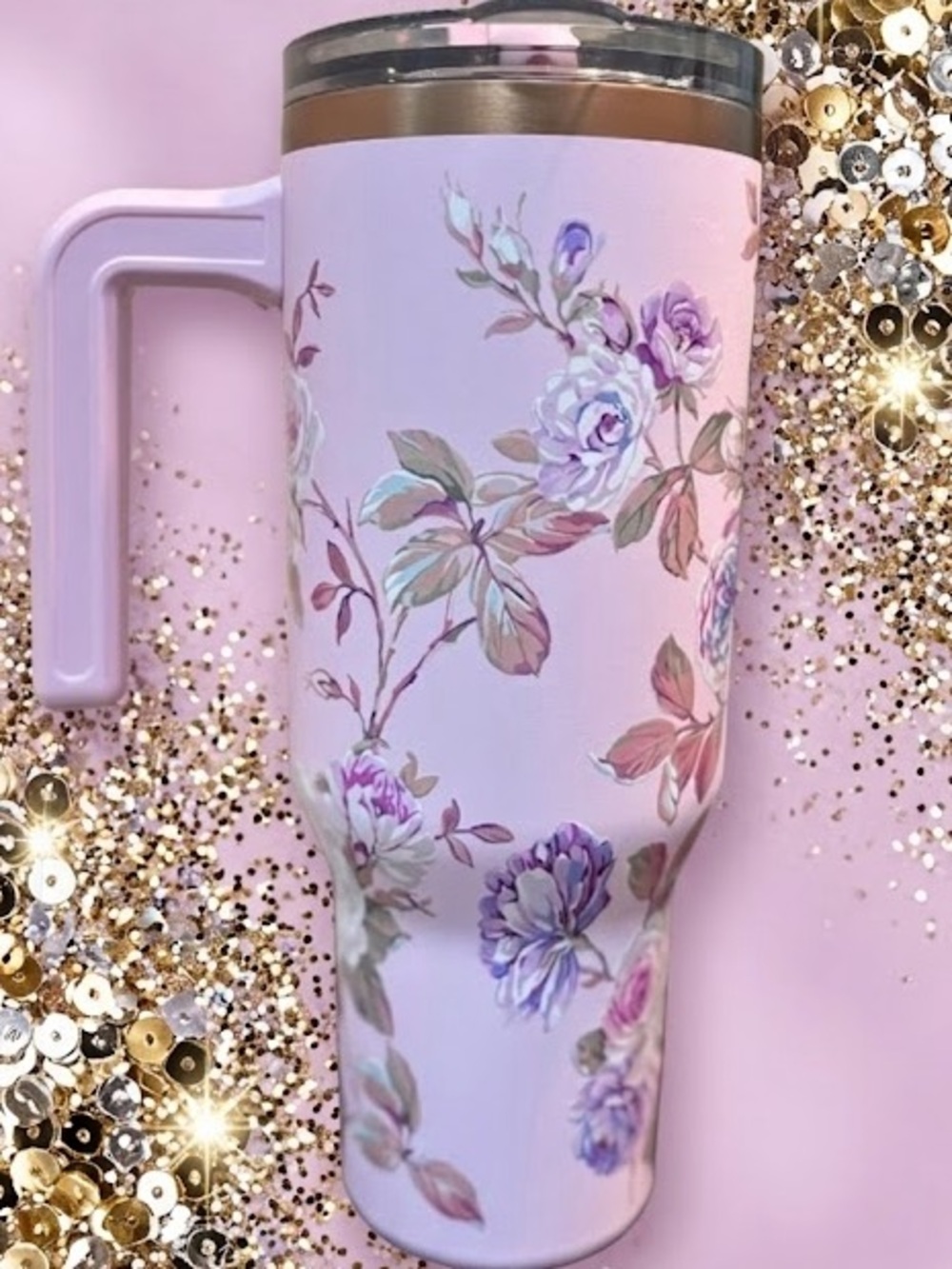 Hydrapeak Floral Bloom Rose Vine Baby Pink Voyager Tumbler 40 Oz